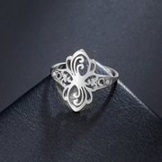 款切割钛钢蝴蝶花纹戒指不锈钢金色优雅指环女士波西米亚珠宝