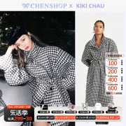 kikichau时尚甜美diana千鸟，格羊毛大衣外套，chenshop设计师品牌