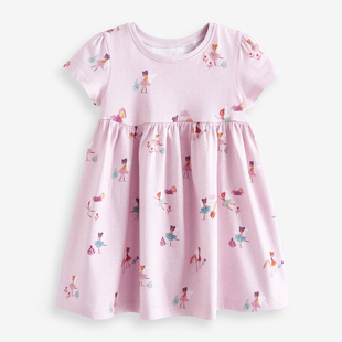 女童粉红色精灵短袖连衣裙宝宝，纯棉公主裙，儿童夏装中小童仙女裙子