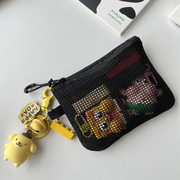 韩版双层拉链卡包大容量耳机包网格收纳包便携口红零钱杂物包