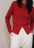 自留大红100%纯羊毛开衫女圆领韩版显瘦毛衣外套羊绒针织叠穿上衣