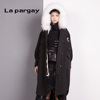 Lapargay纳帕佳女装冬季黑色中长款连帽保暖羽绒服棉服