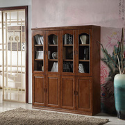 实木书柜组合现代中式实木四门书橱储物柜橡胶木书柜民用办公家具