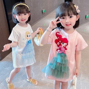 2女宝宝夏装网红短袖t恤裙子夏季女童公主，女孩女夏天1-3岁5连衣裙