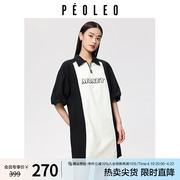 飘蕾美式复古POLO领衬衫连衣裙女2024夏季正肩直筒短袖T恤裙