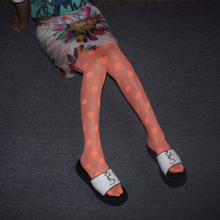 波点丝袜彩色桔红色大圆点加长大码个性网红袜夏季薄款连裤袜女潮
