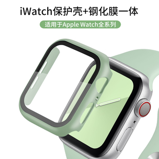 适用iwatch7保护壳65代4代钢化膜苹果手表，表带一体式保护壳硬壳边框配件超薄硅胶全包321代通用男女简约潮