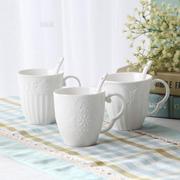 家用陶瓷马克杯欧式浮雕水杯带勺子办公室喝水杯子冷水杯咖啡杯子