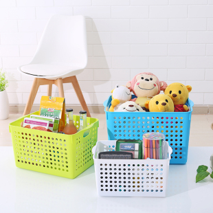 收纳筐塑料宝宝玩具收纳盒长方形零食储物框杂物篮子手提镂空浴室