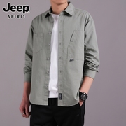 Jeep吉普长袖衬衫男士春季潮流宽松纯棉寸衫休闲衬衣外套男款