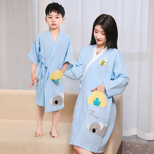 儿童浴巾浴袍纯棉纱布吸水夏季z家用可穿裹亲子中大女童游泳成人