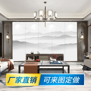 现代新中式壁画硬包山水水墨背景墙，软包电视沙发床头客厅轻奢装饰