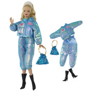 30厘米6分换装娃娃超模FR桃子服装 蓝色冬装棉服 外套+太空连体裤