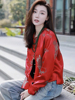 新中式国风高级感红色外套女2024春季唐装小个子短款盘扣上衣