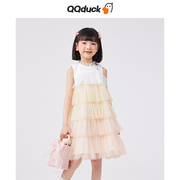 QQduck可可鸭女童连衣裙2023儿童洋气蓬蓬蛋糕裙公主纱裙夏季