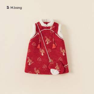 babycity女童红色旗袍裙夹棉加厚新年装儿童连衣裙送包包DQ23239