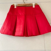 五系列 半身A字伞裙 大红色褶皱半身短裙A字裙品牌折扣女装