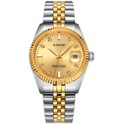金色全自动镂空机械瑞士钢带手表男时尚夜光日历圆形普通国产腕表