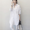 韩国东大门2024年春季纯棉，宽松bf风中长款白色，衬衫大码长袖衬衣女