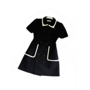 欧洲站夏季法式复古赫本风小黑裙，女小个子收腰黑色西装连衣裙