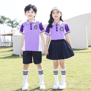 小学生校服夏季套装幼儿园园，服夏装纯棉，短袖儿童运动会班服四件套