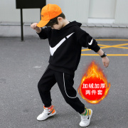 男童运动卫衣套装加绒2023秋冬帅气韩版时尚连帽儿童两件套潮