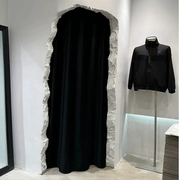 黑色貂绒极简窗帘，高级感服装店拱形门帘，冷淡风试衣间更衣室遮挡帘