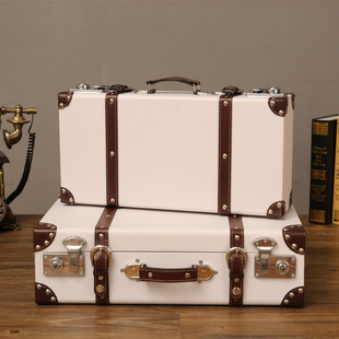 欧式复古手提收纳箱木质，仿古木箱子好看皮箱，轻奢行李箱展示道具箱