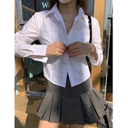 uniquesei美式学院风双口袋，设计短款翻领，修身衬衫上衣防晒衫