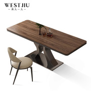 北美黑胡桃木餐桌椅组合轻奢现代家用省空间歺餐桌长方形吃饭桌子