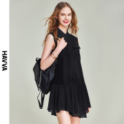 havva2024夏季连衣裙女气质，短款裙子法式无袖，小黑裙q81490