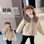 女童棉服碎花领子毛毛衣2023年冬季韩国洋气大衣童装外套普通外套