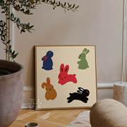 卡通ins风兔子装饰画可爱插画，动物儿童房间，墙壁挂画卧室桌面摆画