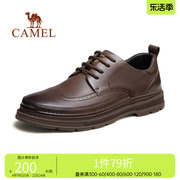 骆驼户外鞋士春季舒适软底布洛克系带正装休闲商务皮鞋