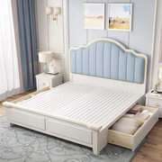 美式实木双人床1.5m1.8米主卧婚床，白色1.35儿童床1.2米储物单人床