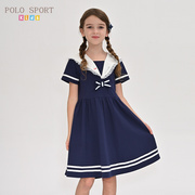 Polo Sport童装短袖连衣裙2023夏季中大童海军领可爱女童裙子