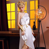 万圣节白色希腊女神飘逸不规则长裙舞台演出套装