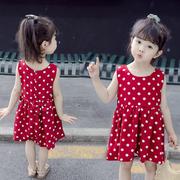 童裙2024年夏季童裙中小童装，混纺清凉圆点，小红裙女童连衣裙