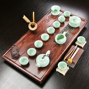 整套陶瓷紫砂功夫茶具套装实木茶盘家用茶海托盘排水式小茶台简约