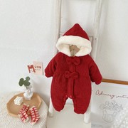 女婴儿女婴儿冬装加厚红色婴连体衣棉服保暖外出韩版洋气宝宝哈衣