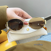 复古金边椭圆墨镜女高级感法式凹造型小框太阳眼镜2023金属框