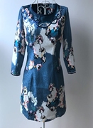 桂林系品牌清货秋季圆领七分袖钉珠印花复古小个子改良旗袍连衣裙