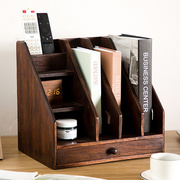复古架桌面t书架，办公室文件木质收纳盒创意实木，文具用品杂志置物