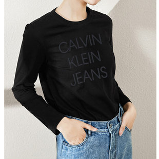 Calvin Klein/凯文克莱CK初秋女装圆领字母图案休闲长袖T恤
