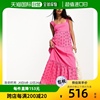 香港直邮潮奢 ASOS 女士设计方形领刺绣层叠桃红长款连衣裙