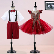 六一儿童表演服装大合唱演出服，小学生诗歌朗诵红色蓬蓬公主裙礼服