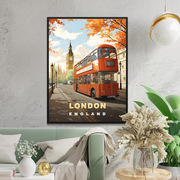 装饰画有框画海报酒吧咖啡厅，海报英国巴士复古怀旧欧美古老海报
