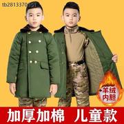 冬季中长男童保暖大衣网红儿童棉袄外套老式绿 宝宝加厚军棉款色