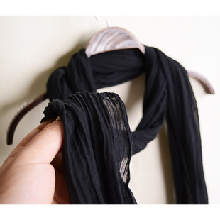 长条围巾细长款搭配装饰护颈黑色围巾，女秋冬季棉麻丝巾优雅白紫色(白紫色)