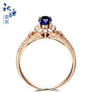 初源天然蓝宝石戒指18k金镶嵌(金镶嵌)伴钻蓝宝石女，戒彩色宝石戒指女礼物